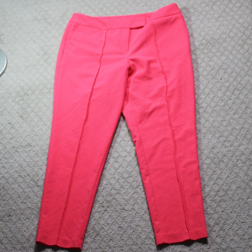 Worthington Slim Fit Ankle Pants Size 8 Bright Coral Stretch Pintuck Flattering!